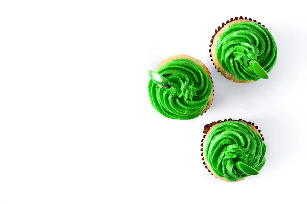 Patrick Day Cupcakes Geïsoleerd Een Witte Achtergrond Bovenaanzicht Copyspace — Stockfoto