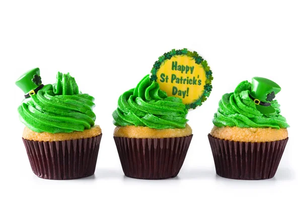 Patrick Day Cupcakes Elszigetelt Fehér Background — Stock Fotó