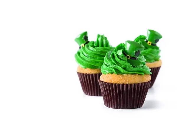 Patrick Day Cupcakes Isolerad Vit Bakgrund Copyspace — Stockfoto