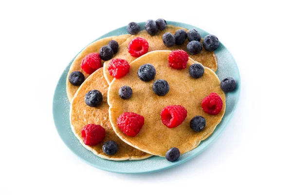 Pancakes Raspberries Blueberries Isolated White Background — Stock Photo, Image
