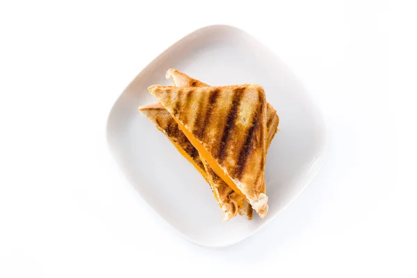Gegrilde Kaas Sandwich Geïsoleerd Een Witte Achtergrond Bovenaanzicht — Stockfoto