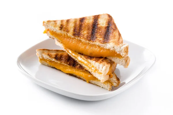 Gegrilde Kaas Sandwich Geïsoleerd Witte Achtergrond — Stockfoto