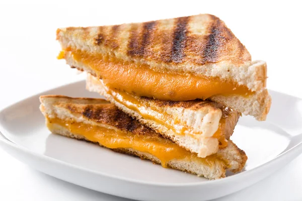 Gegrilde Kaas Sandwich Geïsoleerd Een Witte Achtergrond Close — Stockfoto