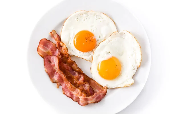 Huevos Fritos Tocino Para Desayuno Aislado Sobre Fondo Blanco Vista — Foto de Stock