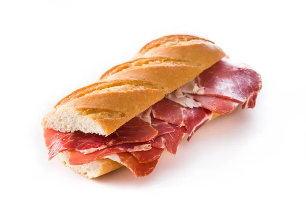 Spanish Serrano Ham Sandwich Isolated White Background — Stock Photo, Image