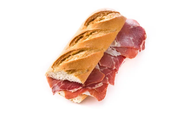 Spanish Serrano Ham Sandwich Isolated White Background — Stock Photo, Image