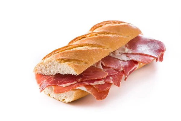 Spagnolo Panino Prosciutto Serrano Isolato Sfondo Bianco — Foto Stock