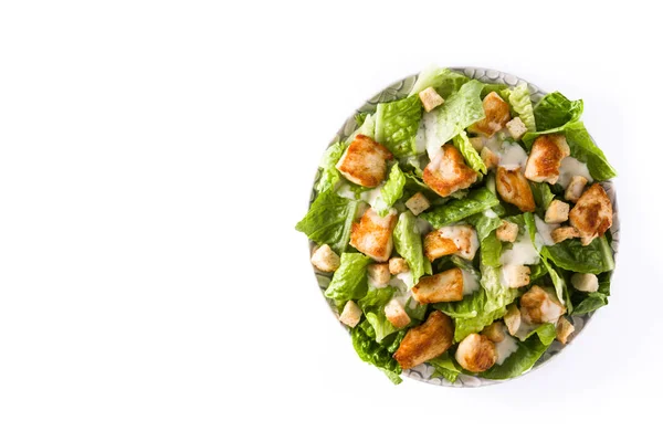Caesar Salad Lettuce Chicken Croutons Isolated White Background Top View — Stock Photo, Image