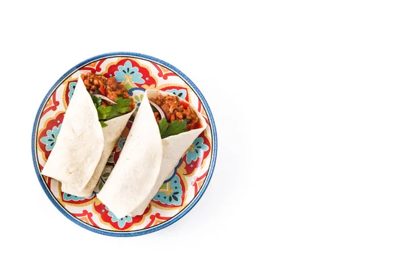 Típicos Burritos Mexicanos Envueltos Con Carne Res Frijoles Verduras Aisladas — Foto de Stock