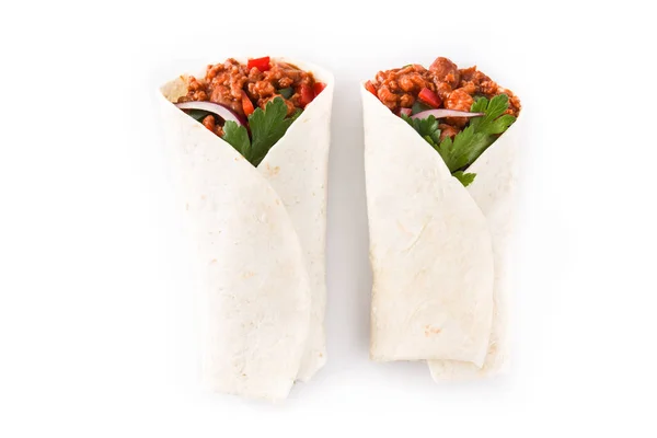 Típicos Burritos Mexicanos Envueltos Con Carne Res Frijoles Verduras Aisladas —  Fotos de Stock