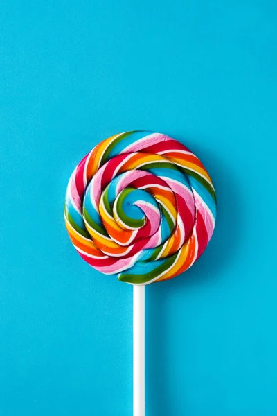 Colorful Lollipop Blue Background Top View — Stock Photo, Image