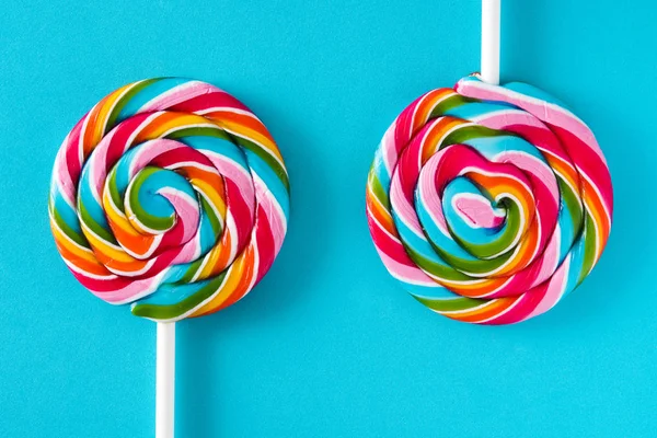 Colorful Lollipops Blue Background Top View — Stock Photo, Image
