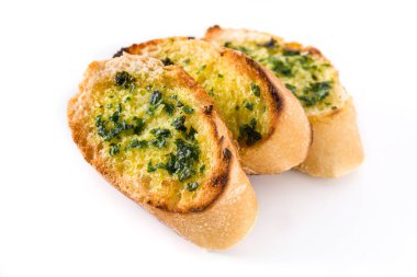 Beyaz arka plan üzerinde izole sarımsak ekmek. Yakın çekim