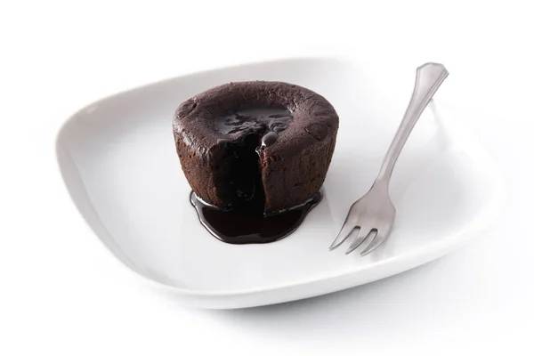 Bolo Chocolate Coulant Isolado Fundo Branco — Fotografia de Stock