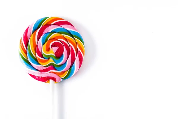Colorful Lollipop Isolated White Background Top View Copyspace — Stock Photo, Image