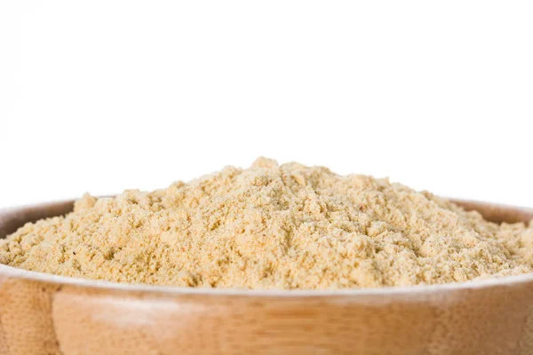 Corn Flour Wooden Bowl Isolated White Background Closeup — Stock Photo, Image