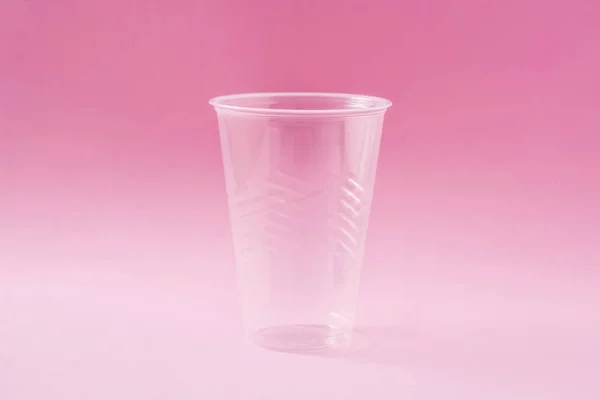 Disposable Waste Plastic Glass Pink Background — Stock Photo, Image