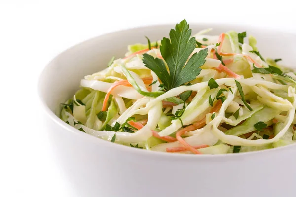 Coleslaw Sallad Vit Skål Isolerad Vit Bakgrund Närbild — Stockfoto