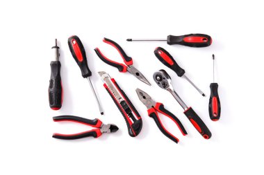 Bina araçları onarım beyaz arka plan üzerinde izole ayarlayın. Üstte görüntü