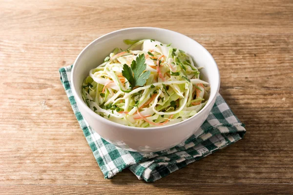 Coleslaw Salad White Bowl Wooden Table — Stock Photo, Image