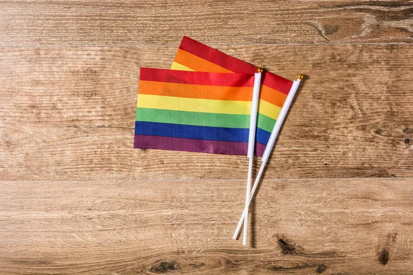 Lgtb Rainbow Flag Gay Pride Flag Wooden Table — Stock Photo, Image