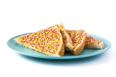 Beyaz arka plan üzerinde izole tabaktabaktabak üzerinde Geleneksel Avustralya peri ekmek