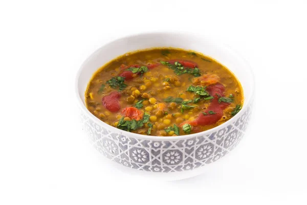 Zuppa Lenticchie Indiane Dal Dhal Una Ciotola Isolata Sfondo Bianco — Foto Stock