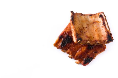 Izgara barbekü kaburga beyaz arka plan üzerinde izole. Copyspace