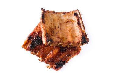 Izgara barbekü kaburga beyaz arka plan üzerinde izole. Üstte görüntü