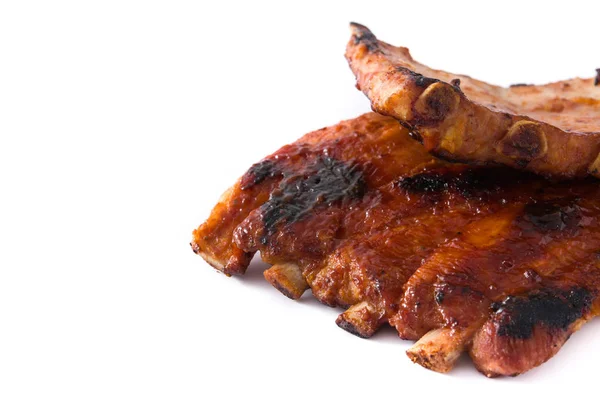 Grilled Barbecue Ribs Isolated White Background Copyspace — Stock Photo, Image