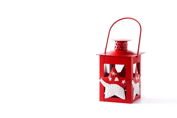 Rudá Vánoční Lucerna Izolovaná Bílém Pozadí Copyspace — Stock fotografie