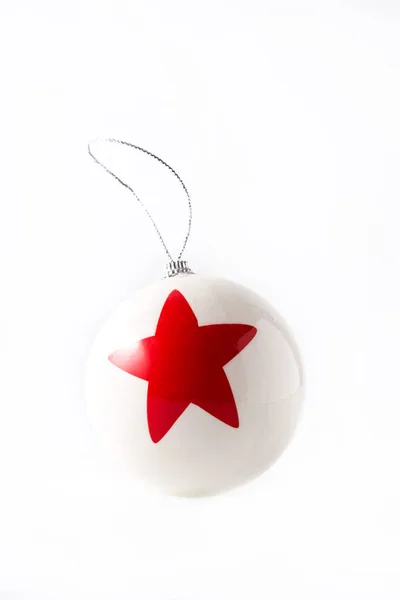 White Christmas Ball Red Star Isolated White Background — Stock Photo, Image