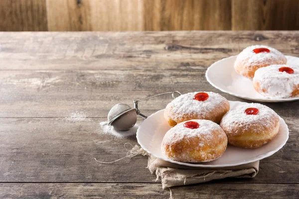 Hanukkah Sufganiyot Donuts Judíos Tradicionales Para Hanukkah Copiar Espacio —  Fotos de Stock