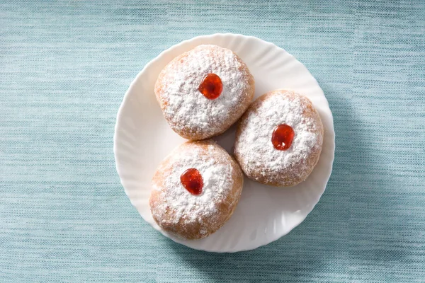 Hanukkah Sufganiyot Ciambelle Ebraiche Tradizionali Hanukkah Vista Dall Alto — Foto Stock