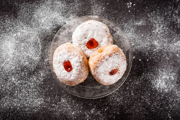 Hanukkah Sufganiyot Ciambelle Ebraiche Tradizionali Hanukkah Vista Dall Alto — Foto Stock