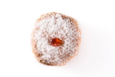 Hanuka sufganiyot. Hanuka için geleneksel Yahudi çörekleri. Üstte görüntü