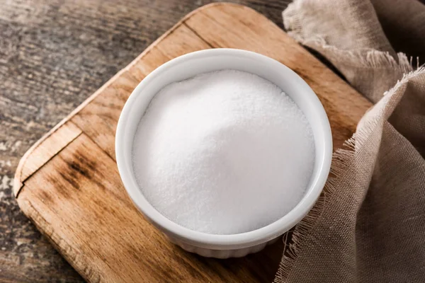 Bicarbonate Soude Dans Bol Blanc Sur Une Table Bois Vue — Photo