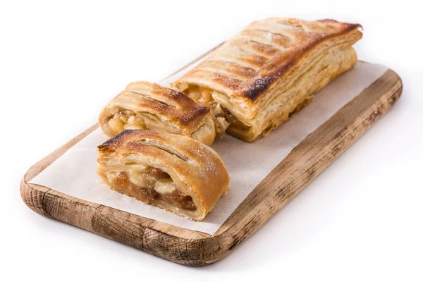 Tradizionale Fetta Strudel Mela Fatta Casa Isolata Sfondo Bianco — Foto Stock