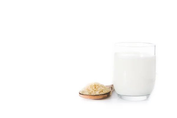 Rijstmelk Glas Geïsoleerd Witte Achtergrond — Stockfoto