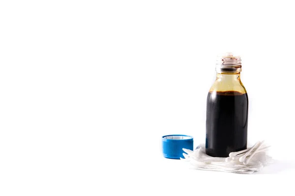 Iodio Medico Una Bottiglia Garze Isolate Sfondo Bianco Copia Spazio — Foto Stock