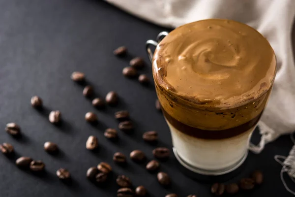 Creamy Iced Dalgona Coffee Black Background Copy Space — Stock Photo, Image