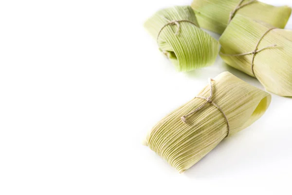 Mexican Corn Chicken Tamales Isolated White Background Copy Space — Stock Photo, Image