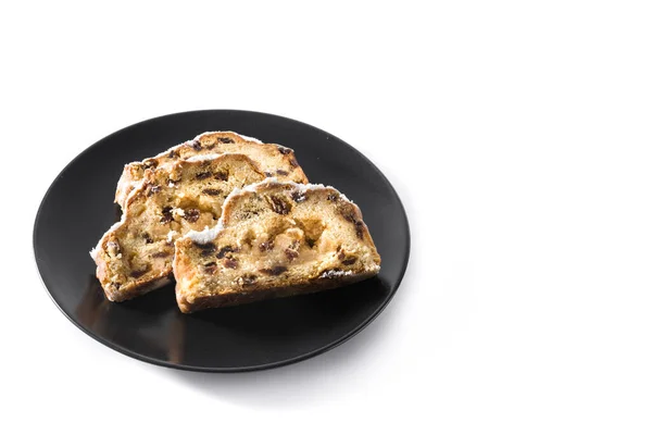 Jul Stollen Frukt Skiva Isolerad Vit Bakgrund Kopiera Utrymme — Stockfoto