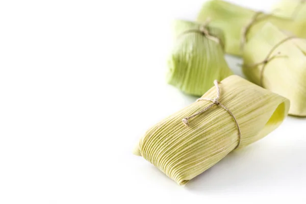 Mexican Corn Chicken Tamales Isolated White Background — Stock Photo, Image