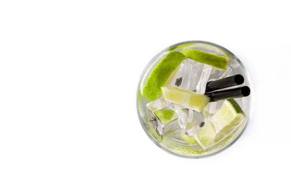 Cocktail Caipiroska Citron Vert Isolé Sur Fond Blanc Espace Copie — Photo