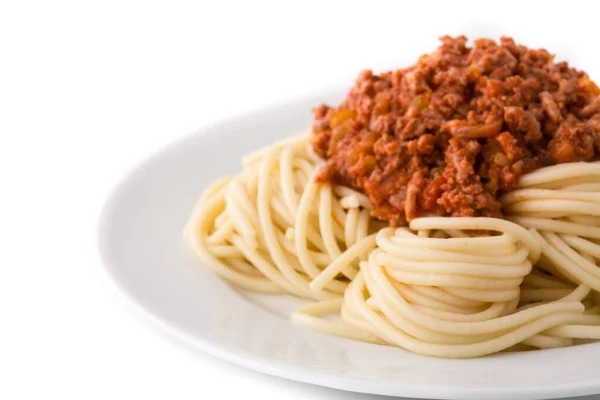 Espaguetis Con Salsa Boloñesa Aislada Sobre Fondo Blanco — Foto de Stock