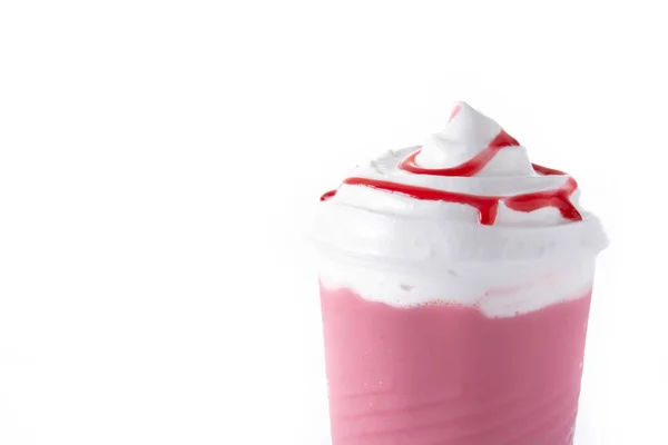 Aardbeienijs Milkshake Geïsoleerd Witte Achtergrond Kopieerruimte — Stockfoto