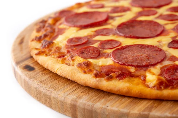 Pizza Salame Piccante Italiana Isolata Fondo Bianco — Foto Stock