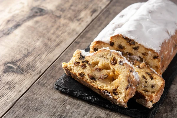 Kerst Stollen Fruit Taart Houten Tafel Kopieer Ruimte — Stockfoto