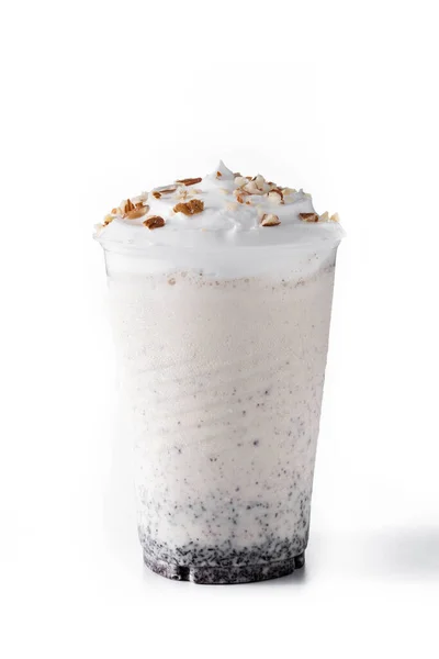 Λευκή Σοκολάτα Βανίλια Και Παγωμένα Milkshake Που Απομονώνονται Λευκό Φόντο — Φωτογραφία Αρχείου